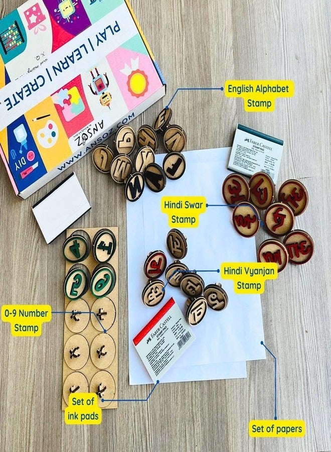 Ansoz All-in-One Educational Stamp | English, Hindi Swar, Vyanjan & 0-9 Number Stamp Kit for Kids - Image 2