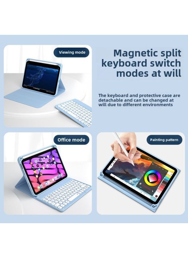 For 2024 Huawei MatepadSE11 Inch Flat Panel Bluetooth Keyboard Protective Case Air Pen Slot Magnetic Suction Leather Case-Color:Mist Blue-Tri-Color Backlit Keyboard (White)-Product Type:Huawei Matepad 11 Inch - Image 4