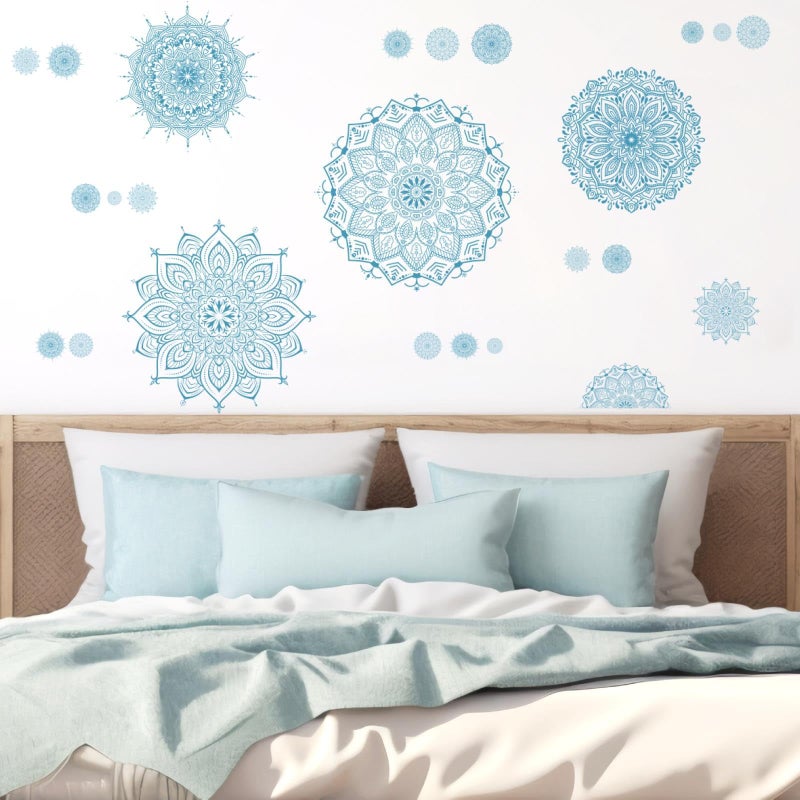 Kazova Blue Mandala Wall Stickers Large Mandala Wall Decals Peel and Stick Lotus Flower Stickers Headboard Art Decoration Modern Blue Art Decals for Living Room Bedroom Yoga Decor - Image 5