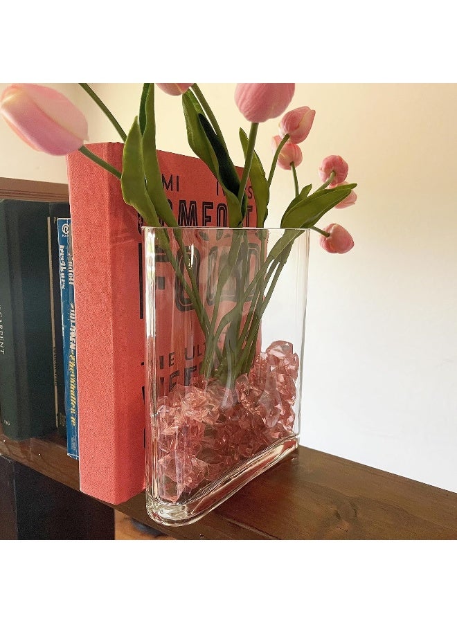CYS EXCEL Glass Book Vase H8 Open7x2 Round Edge Oval Flower Vase Rectangular Wedding Centerpiece - Image 5