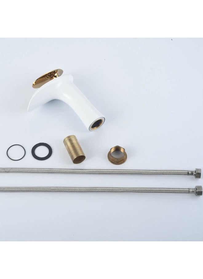 Leekayer - Waterfall Bathroom Faucet 1 Hole Mount Hot Cold Basin Mixer Tap Single Lever Brass Faucet White Gold Finish Commercial Toilet Faucet,LK61106WG - Image 1