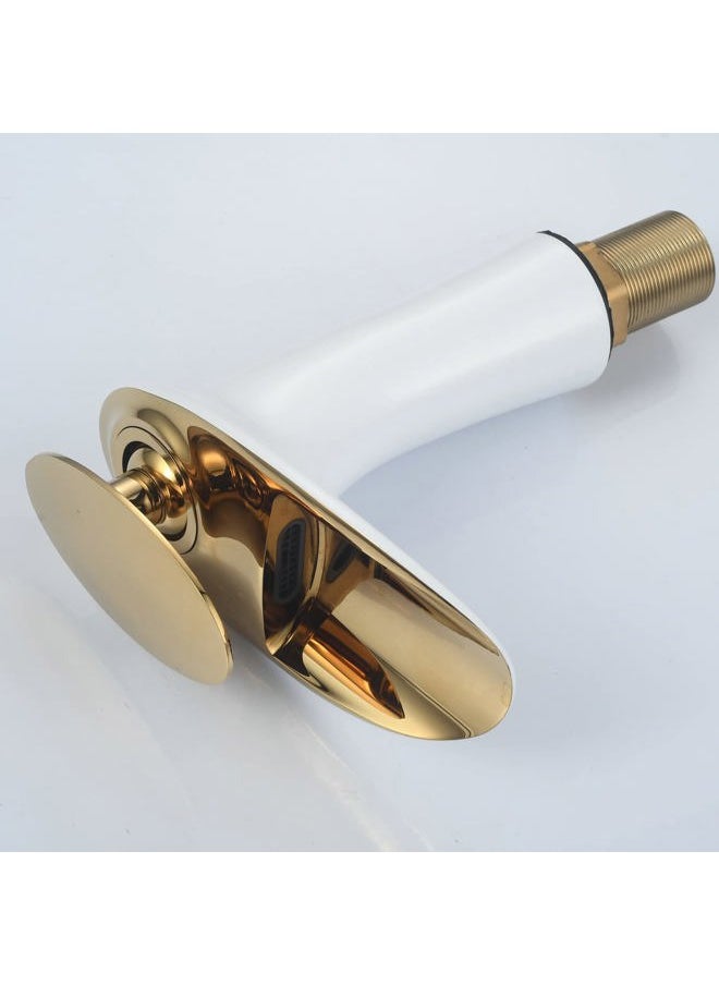 Leekayer - Waterfall Bathroom Faucet 1 Hole Mount Hot Cold Basin Mixer Tap Single Lever Brass Faucet White Gold Finish Commercial Toilet Faucet,LK61106WG - Image 1