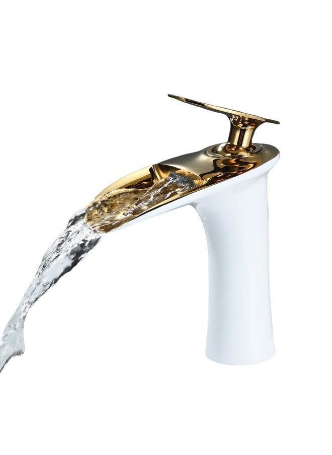 Leekayer - Waterfall Bathroom Faucet 1 Hole Mount Hot Cold Basin Mixer Tap Single Lever Brass Faucet White Gold Finish Commercial Toilet Faucet,LK61106WG - Image 1