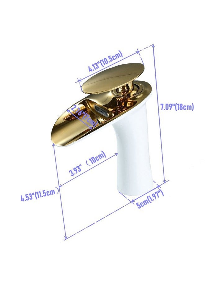 Leekayer - Waterfall Bathroom Faucet 1 Hole Mount Hot Cold Basin Mixer Tap Single Lever Brass Faucet White Gold Finish Commercial Toilet Faucet,LK61106WG - Image 1