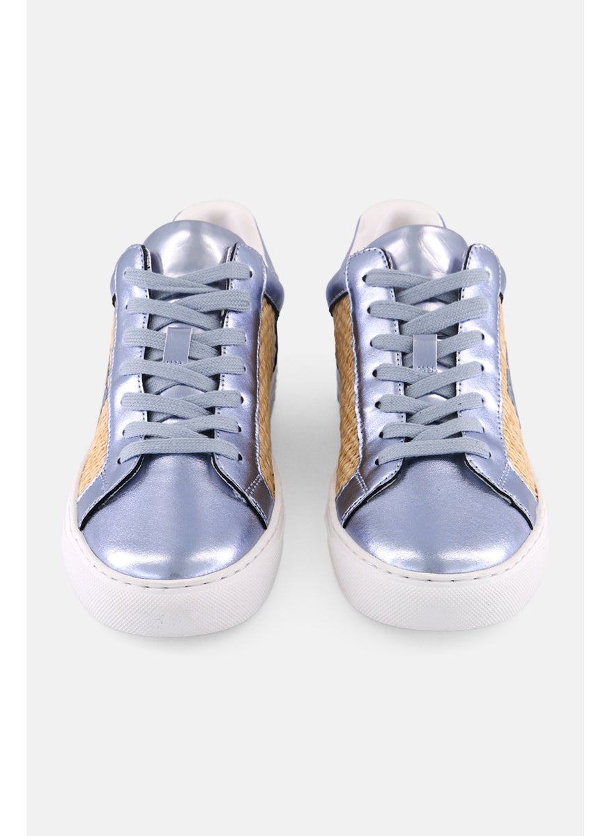 DKNY Women Abeni Arch Raffia Lace Up Shoes, Silver  - Image 3