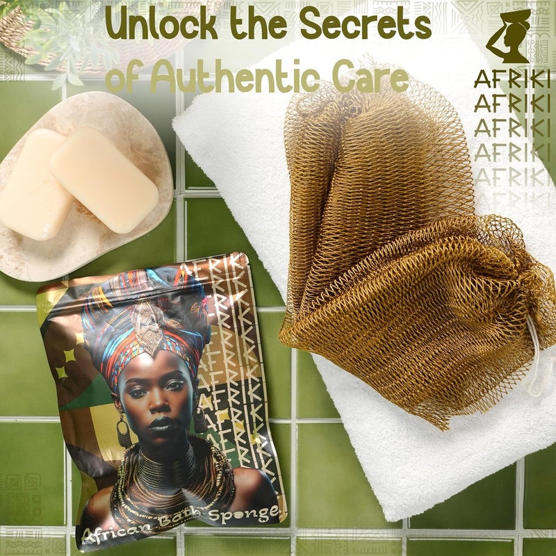 AFRIKI إسفنجة الشبكة الأفريقية من أفريقي – مقشر الجسم، مملوكة للسود ومتجذرة في أفريقيا، لجميع أنواع البشرة | طول 45 بوصة (أخضر عسكري) - Image 4
