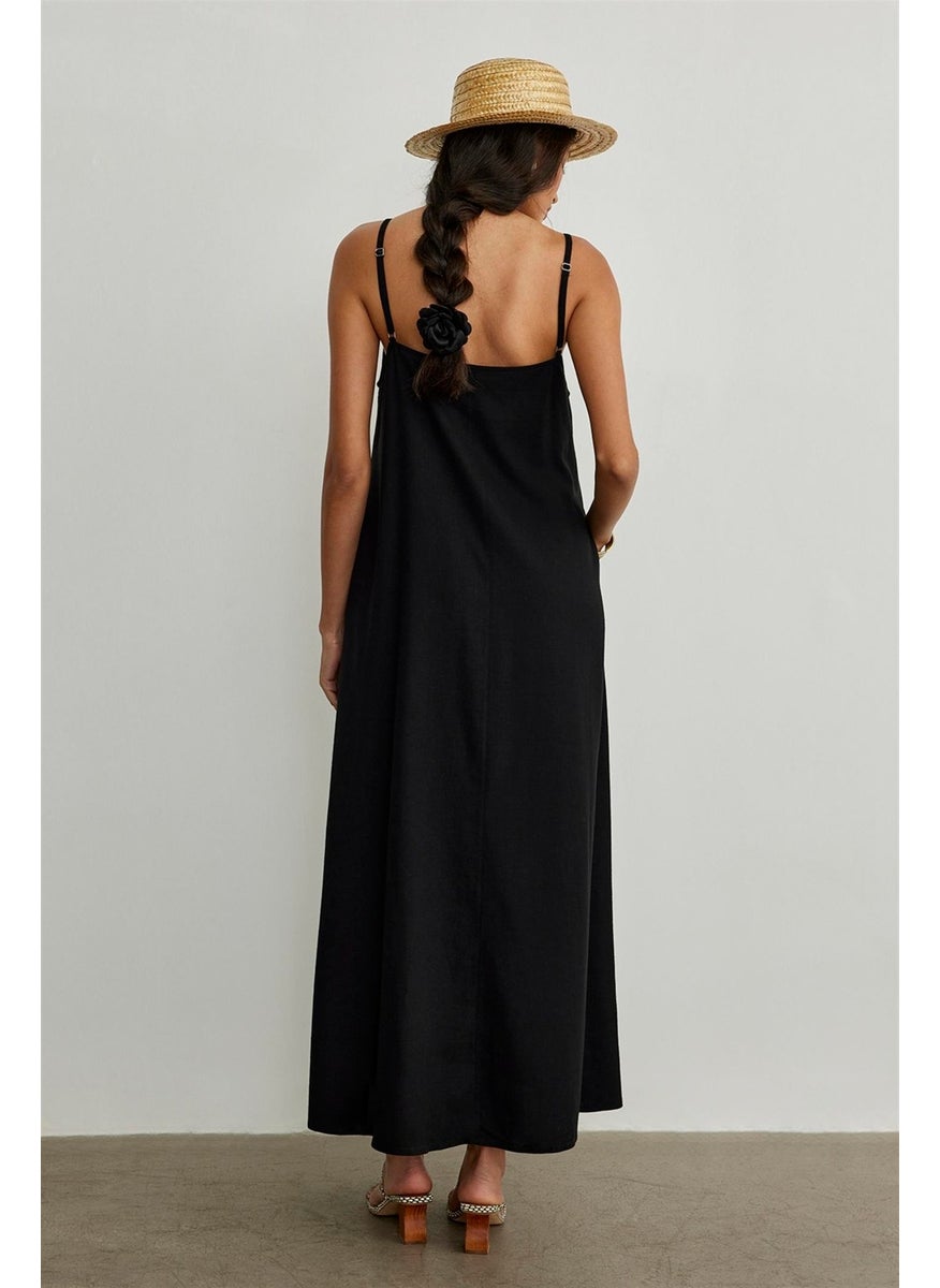 Suud Collection - Black Nice Strappy Linen Vest - Image 1