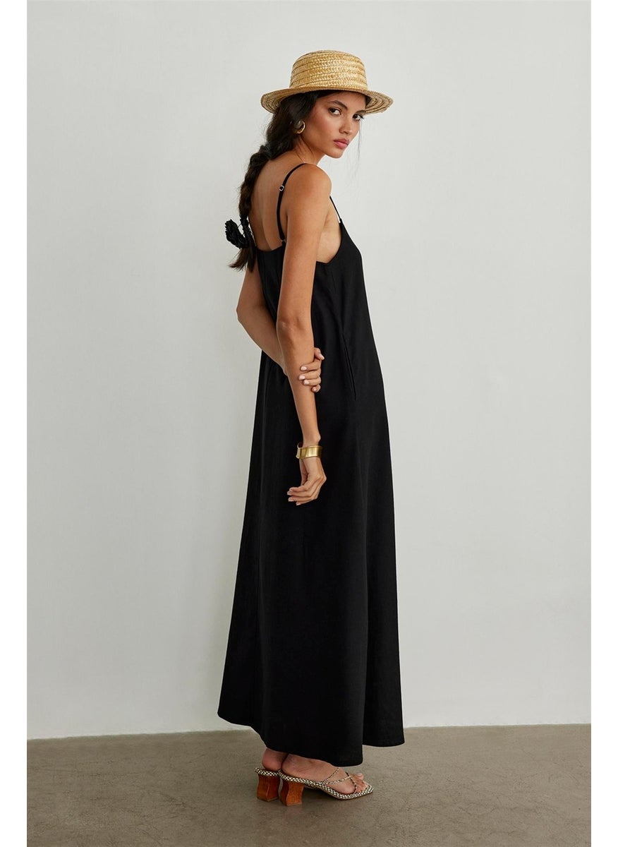 Suud Collection - Black Nice Strappy Linen Vest - Image 1