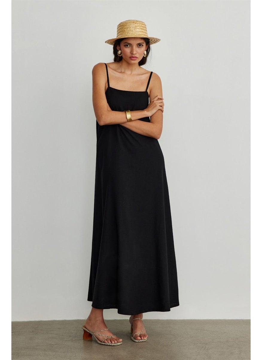 Suud Collection - Black Nice Strappy Linen Vest - Image 1