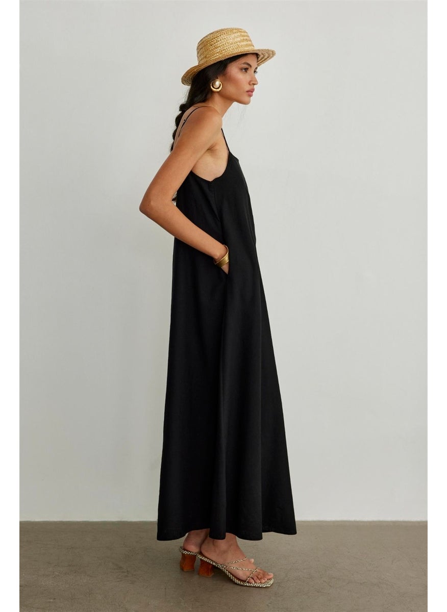 Suud Collection - Black Nice Strappy Linen Vest - Image 1