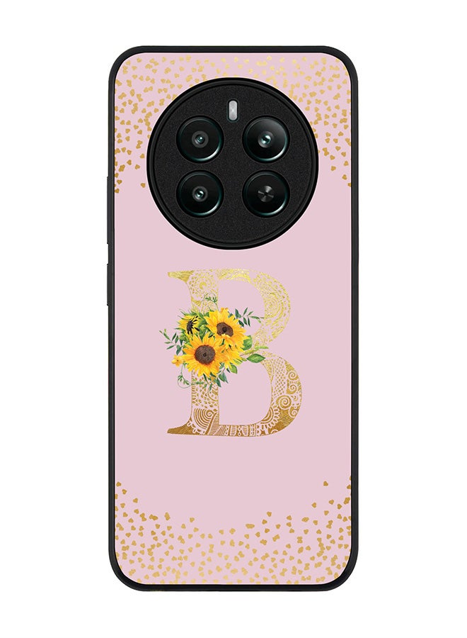 Stylizedd Rugged Black edge case for Realme 12 Plus 5G / Realme 12 4G, Slim fit Case Cover - Custom Monogram Initial Letter Floral Pattern Alphabet - B (Pink ) - Image 1
