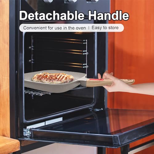 RANX INGST Griddle Pan with Lid, 10 Inch Cast Aluminium Non Stick Steak Pan with Detachable Handle for Induction Hob, White - Image 5
