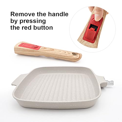 RANX INGST Griddle Pan with Lid, 10 Inch Cast Aluminium Non Stick Steak Pan with Detachable Handle for Induction Hob, White - Image 3