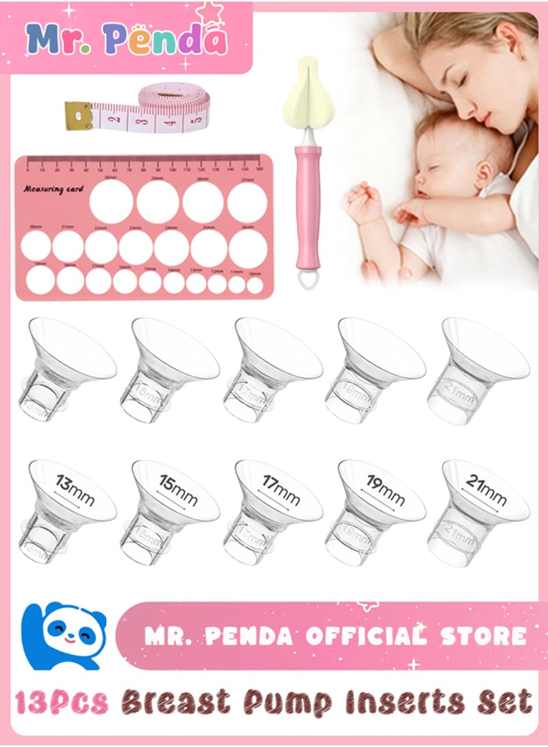 Mr. Penda Breast Pump Inserts, 13 Pcs Flange Sizing Kit (13mm, 15mm, 17mm, 19mm, 21mm) with Nipple Ruler, Tape measure & Cleaning Brush, BPA Free Silicone Flange Insert Compatible with Momcozy S12 Pro S9 Pro Spectra S1 S2, Flange Size Converter to Reduce 24mm Shield, Pumping Essentials for Nursing Moms (Clear) - Image 1