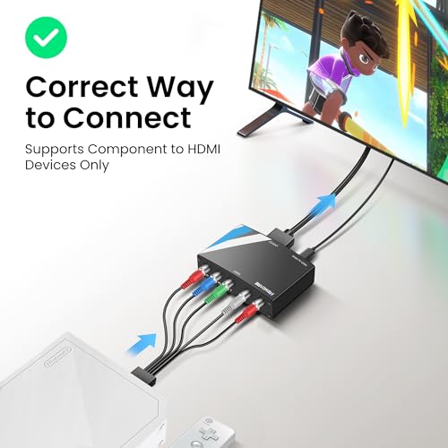 NEWCARE Component to HDMI Converter, Aluminum Alloy YPbPr + R/L to HDMI Adapter, 1080P Component 5RCA RGB Video Audio Converter for PS2 PS3 DVD Xbox 360 Nintendo Wii to Smart HDTV Monitor Projector - Image 4
