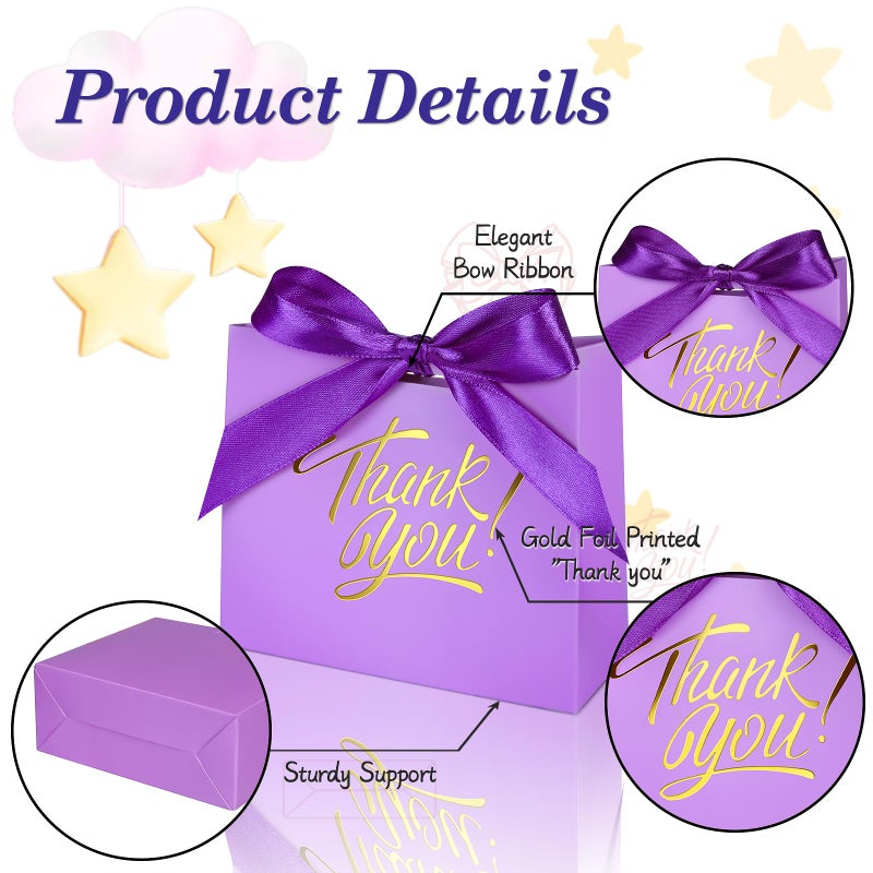 DOYIDE 100 Pack Small Thank You Gift Bags, 4.5x1.8x3.9in Party Favor Bags Boxes with Bow Ribbon, Small Paper Gift Bags with Gold Foil Printed, Mini Candy Treat Bags for Birthday Wedding Party Holiday - Image 3