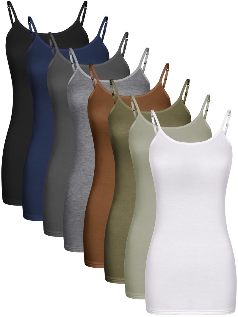 Geyoga 8 Pack Long Tank Tops for Women, Long Camisoles Workout Tops Adjustable Spaghetti Strap Women's Camis Undershirts(XX-Large,Dark Color) - Image 1