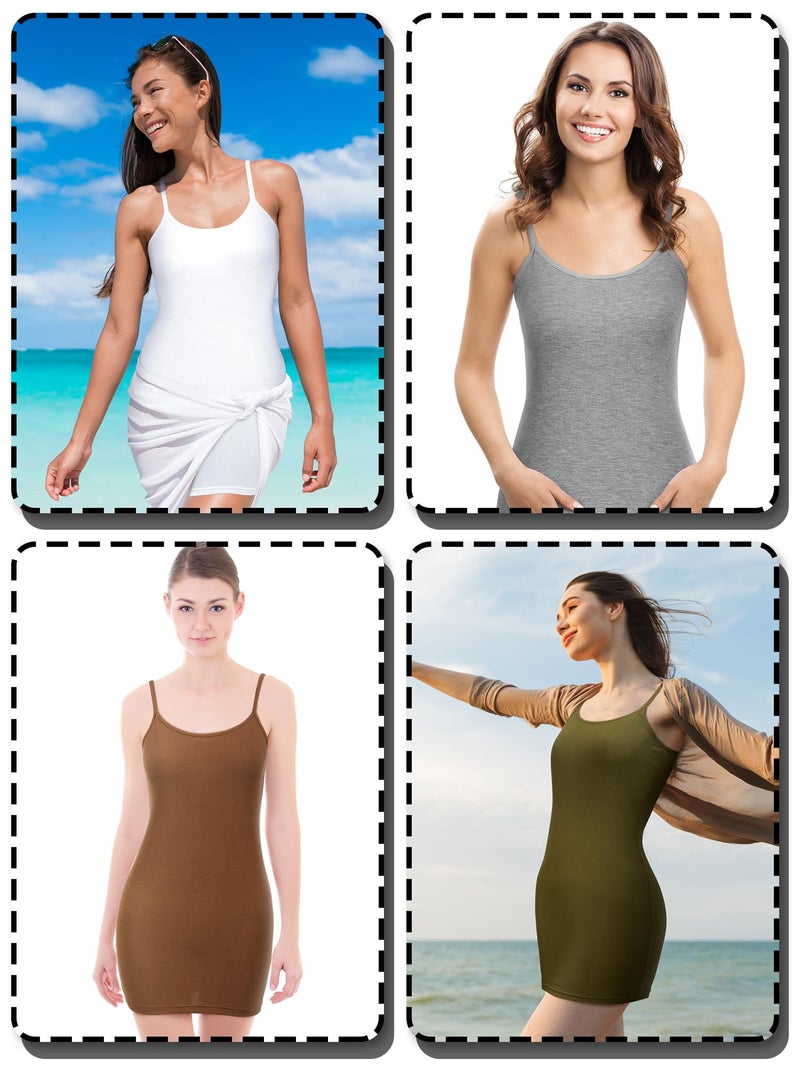Geyoga 8 Pack Long Tank Tops for Women, Long Camisoles Workout Tops Adjustable Spaghetti Strap Women's Camis Undershirts(XX-Large,Dark Color) - Image 4
