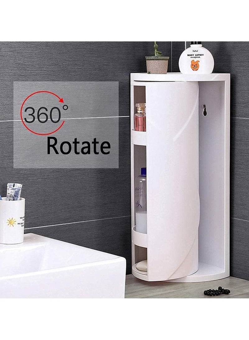 DubaiGallery 360 Rotating Corner Shelves,3 Tier Storage Cabinet Towel Holder Rack, Corner Cabinets with Doors and Shelves for Bathroom Bathtub Toilet Table (Color : White)  - Image 3