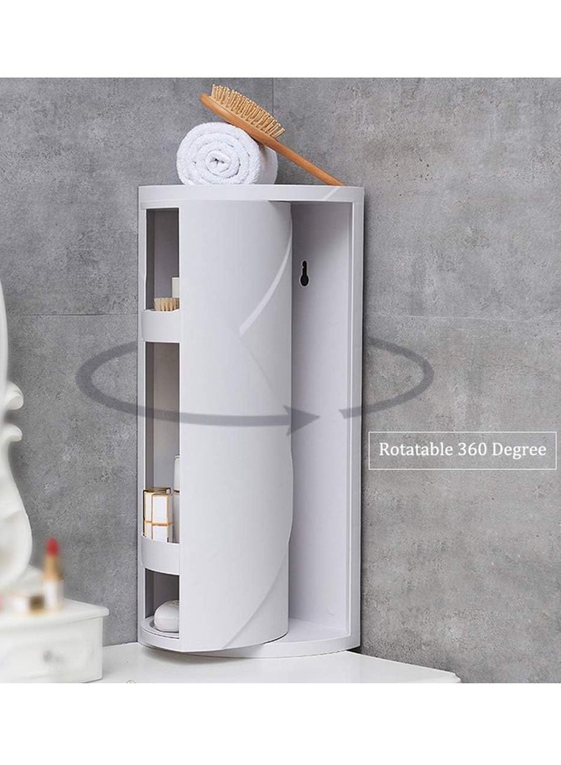 DubaiGallery 360 Rotating Corner Shelves,3 Tier Storage Cabinet Towel Holder Rack, Corner Cabinets with Doors and Shelves for Bathroom Bathtub Toilet Table (Color : White)  - Image 2