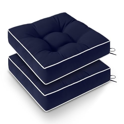 Wellsin Outdoor Chair Cushions Set of 2 Patio Cushions for Outdoor Furniture Tufted WaterResistant Outdoor Chair Pads 19 x 19 Inch Navy - Image 1
