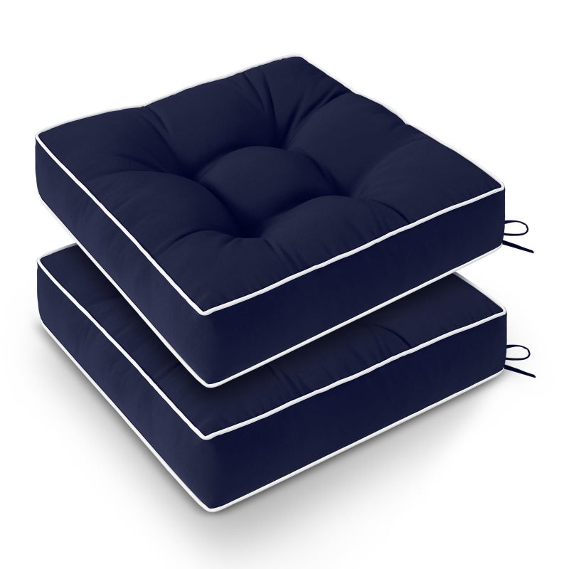 Wellsin Outdoor Chair Cushions Set of 2 Patio Cushions for Outdoor Furniture Tufted WaterResistant Outdoor Chair Pads 19 x 19 Inch Navy - Image 2