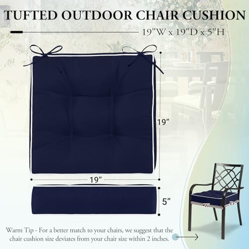 Wellsin Outdoor Chair Cushions Set of 2 Patio Cushions for Outdoor Furniture Tufted WaterResistant Outdoor Chair Pads 19 x 19 Inch Navy - Image 3