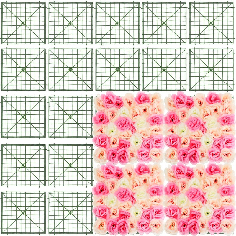 Chumia Chumia 24 Pcs DIY Flowers Wall Frames Flower Arrangement Grid Panels Plastic Artificial Plant Wall Arch Backdrop for Wedding Party Decoration Floral Photo Backdrop 10 x 10 Inches