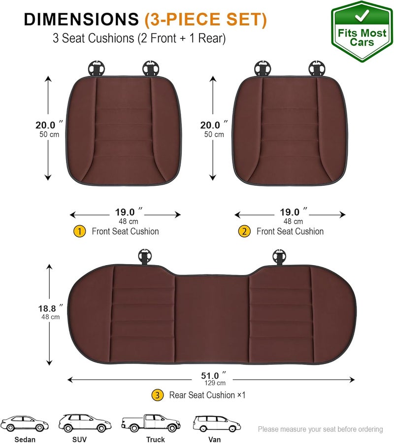 kingphenix 3-Piece Car Seat Cushion Set, 1.2inch Memory Foam Comfort, 2 Front Automotive Seat Cushions + Rear Bench Cushion, Non-Slip Bottom, Fits Sedan SUV Truck Van, Car & Office Chair, Brown - Image 5