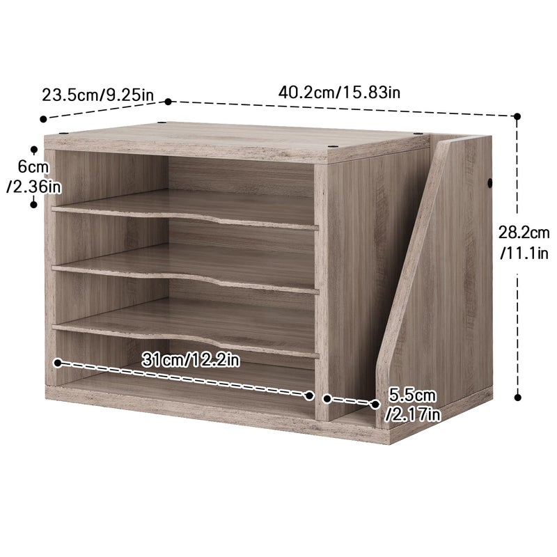 Creso hom File Organizer Desktop, Wood Desk Organizer with 3 Adjustable Shelves, Mail Paper Sorter for Office, Home, File Holders for Envelopes, Mail Supplies or Magazines, Greige - Image 3