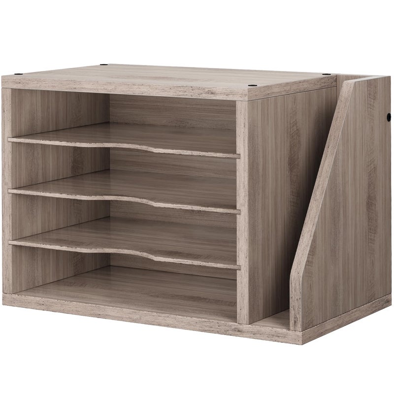 Creso hom File Organizer Desktop, Wood Desk Organizer with 3 Adjustable Shelves, Mail Paper Sorter for Office, Home, File Holders for Envelopes, Mail Supplies or Magazines, Greige - Image 1