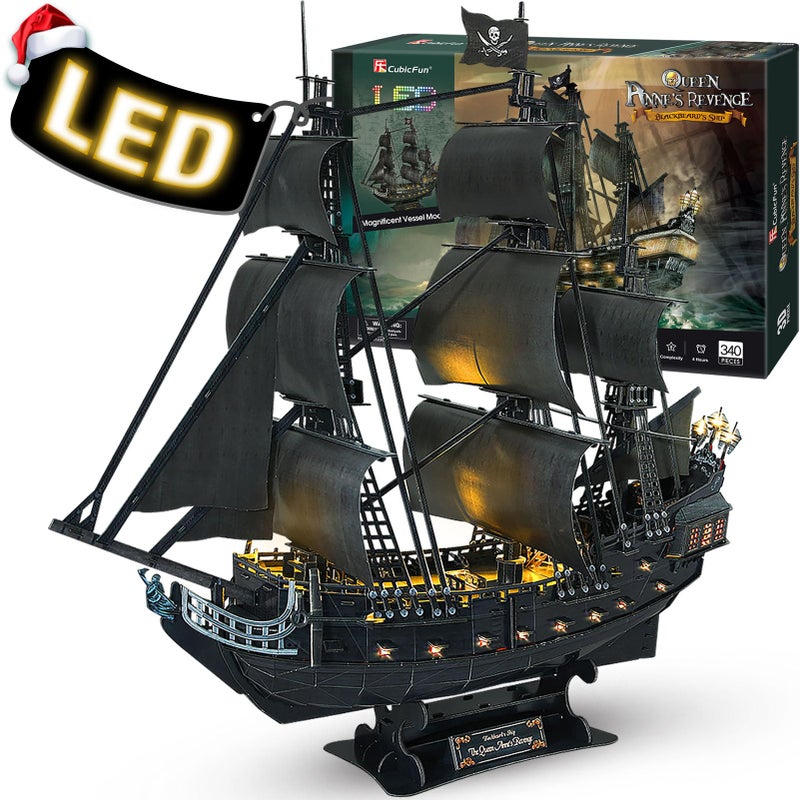 CubicFun 3D Puzzles for Adults - Led Pirate Ship Queen Anne's Revenge - Large 27'' Sailboat Puzzles - Desk Decor/House Warming/New Home/Christmas/Anniversary/Teacher Appreciation Gifts - Image 1