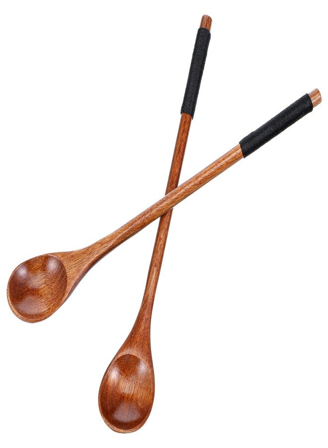 Yuanchu 2 Pcs Long Wooden Spoons for Eating, Nanmu Wooden Honey Tea Coffee Spoons Round Wood Teaspoon Spoon for Cooking Mixing Stirring Eating Soup Cooking Spoon - Image 1