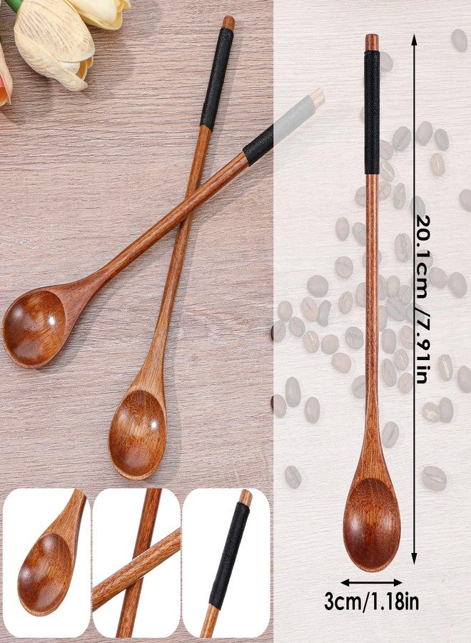 Yuanchu 2 Pcs Long Wooden Spoons for Eating, Nanmu Wooden Honey Tea Coffee Spoons Round Wood Teaspoon Spoon for Cooking Mixing Stirring Eating Soup Cooking Spoon - Image 2