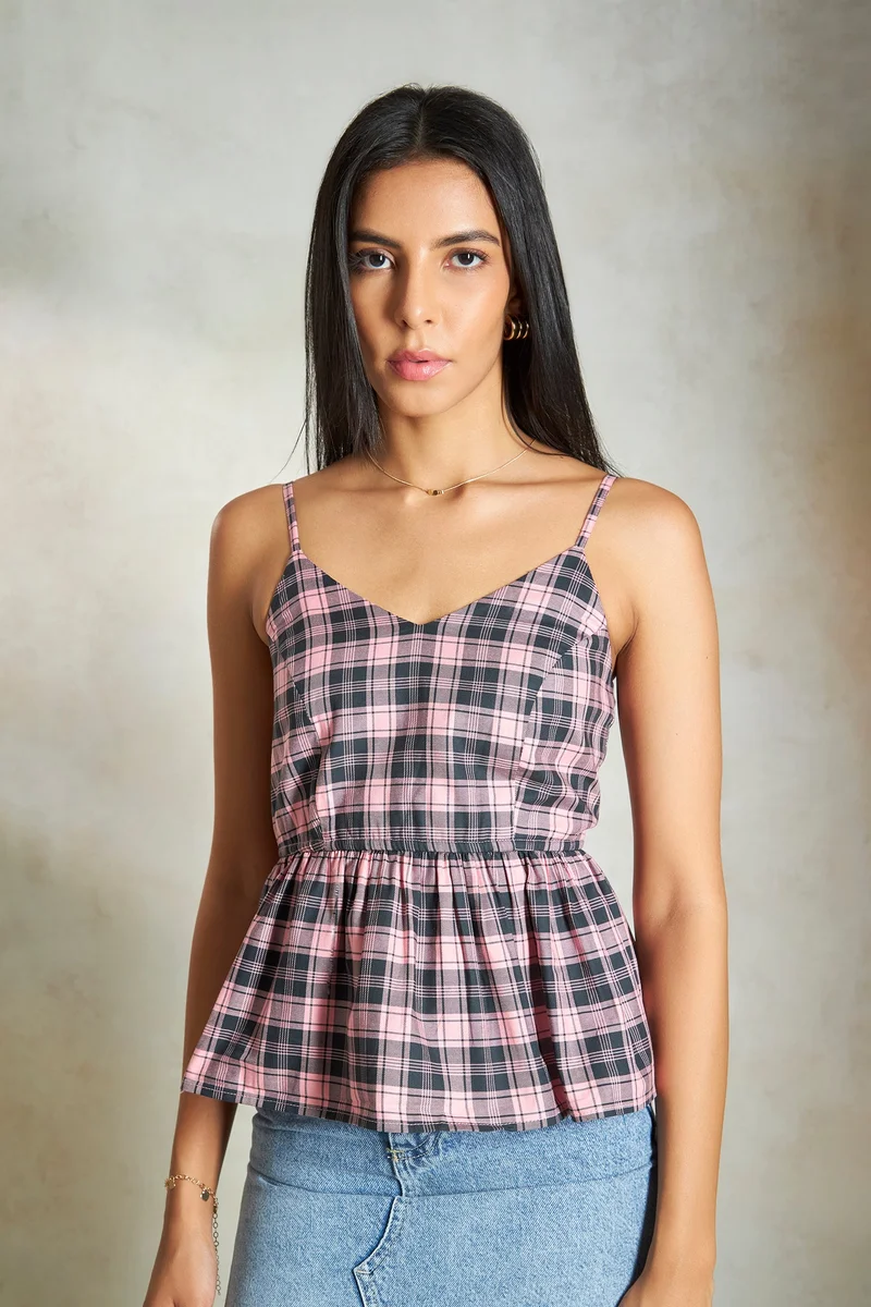 Virgio Cotton Peplum Brunchwear Vneck Fitted Waist Tops for Women
