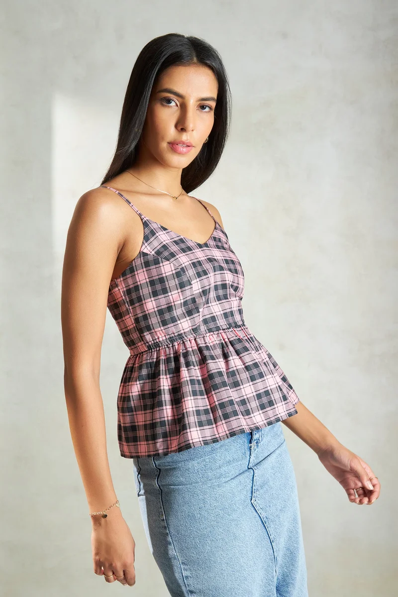 Virgio Cotton Peplum Brunchwear Vneck Fitted Waist Tops for Women