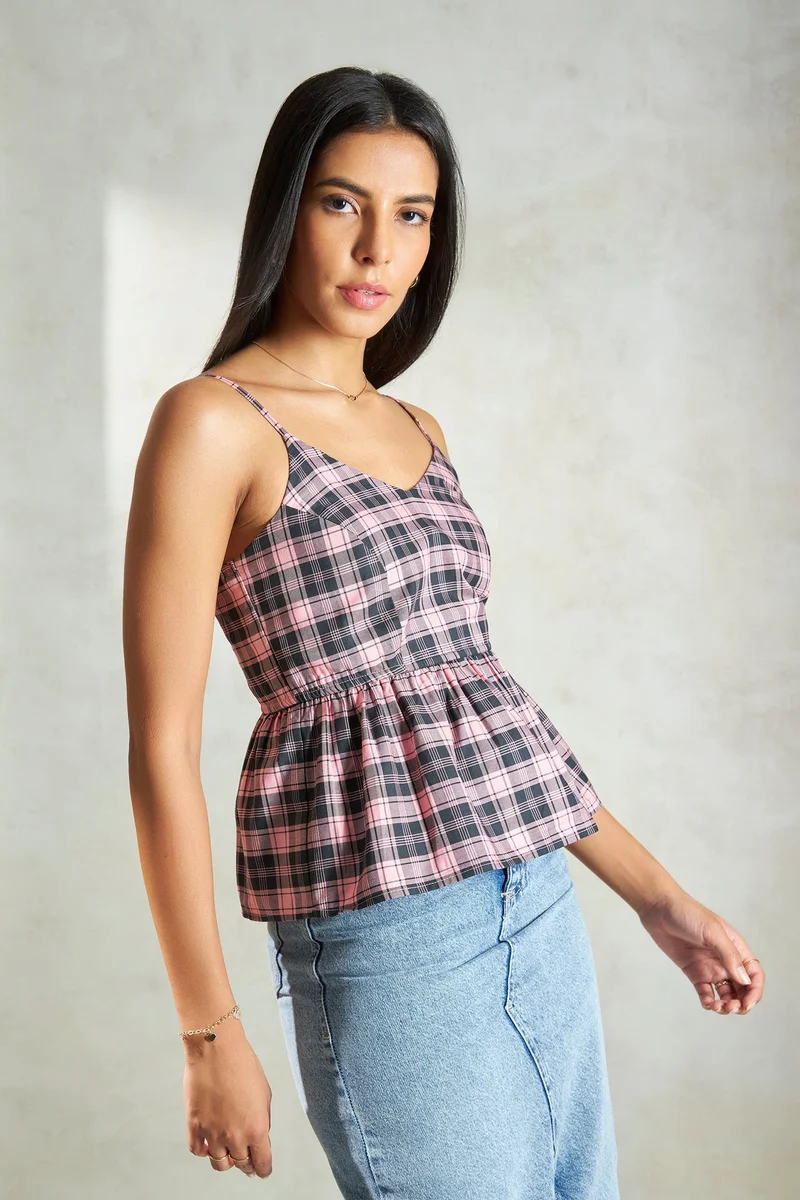 Virgio Cotton Peplum Brunchwear Vneck Fitted Waist Tops for Women