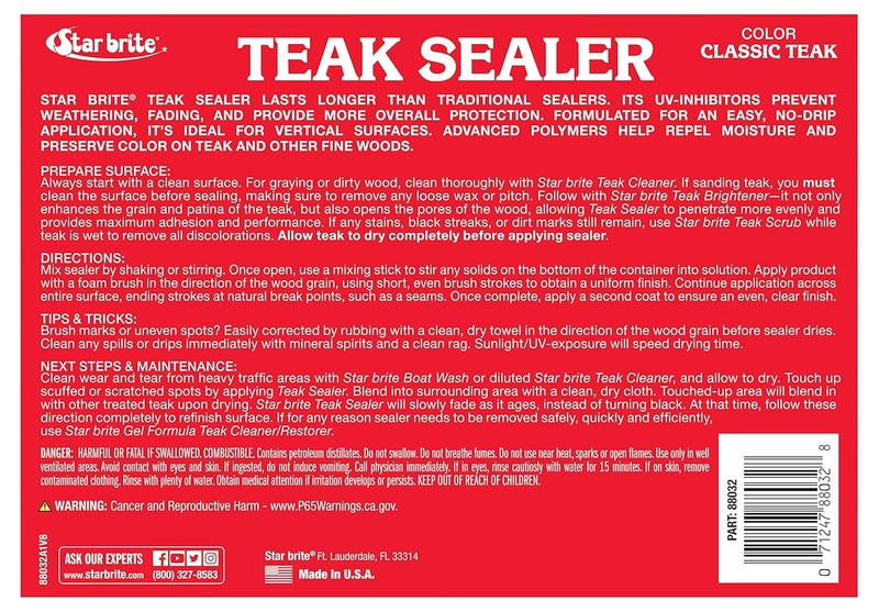 Star Brite Teak Sealer - No Drip, No Splash Formula - One-Coat, Durable Protection for All Fine Woods - Perfect for Outdoor Furniture & Marine Use - Classic Teak 32 OZ (088032) - Image 2
