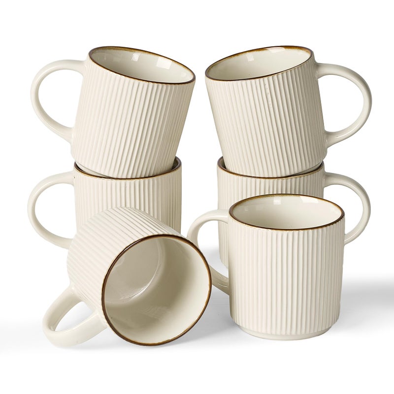 famiware Coffee Mug Set for 6, Star 12 oz Catering Mugs Cup Set with Handle for Coffee, Tea, Cocoa, Milk - Ceramic Stoneware Drinkware Set, White - Image 1