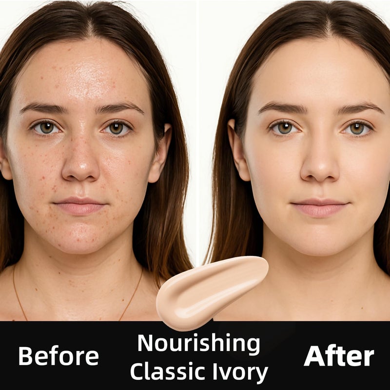 FV Waterproof Liquid Foundation, Dewy Finish Long Lasting Lightweight Medium Coverage Face Makeup for Normal & Dry Skin, Cruelty Free, Classic Ivory, 30ml - Image 2