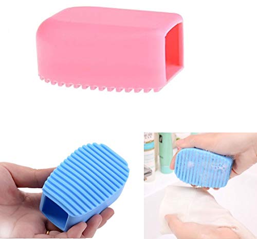 DNHCLL 2PCS Candy Color Mini Silicone Washboard Creative Handheld Laundry Washboard,Perfect for Cleaning Hard-to-clean Collars, Cuffs(Blue,Pink) - Image 1