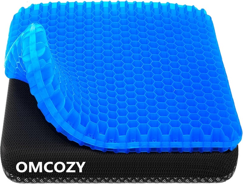 OMCOZY وسادة جل للجلوس، وسادة جل تبريد (كبيرة جداً وسميكة)، تصميم خلية نحل قابل للتنفس يمتص نقاط الضغط، وسادة جل لمقعد المكتب، وسادة مقعد السيارة المنزلية لكرسي متحرك - Image 1