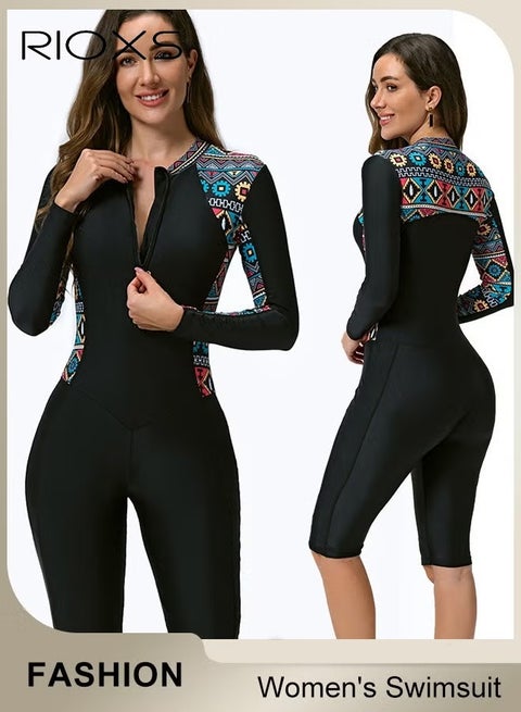 ملابس سباحة نسائية من قطعة واحدة، ملابس سباحة طويلة الأكمام للسيدات، ملابس سباحة مطبوعة محتشمة، ملابس سباحة بفتحة أمامية للسيطرة على البطن، ملابس سباحة رياضية للسيدات، ملابس سباحة للتزلج على الماء، للسباحة، التزلج على الماء، الغوص، التزلج على الماء، الغطس، والعطلات الشاطئية.