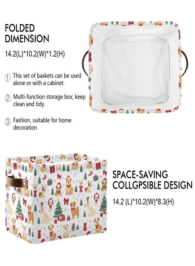 Pfrewn Christmas Winter Storage Basket Dog in Santa Hats and Scarves Collapsible Rectangular Storage Boxes Organizer Shelf Basket Toy Book Storage Bin for Nursery 1 Pack - Image 3