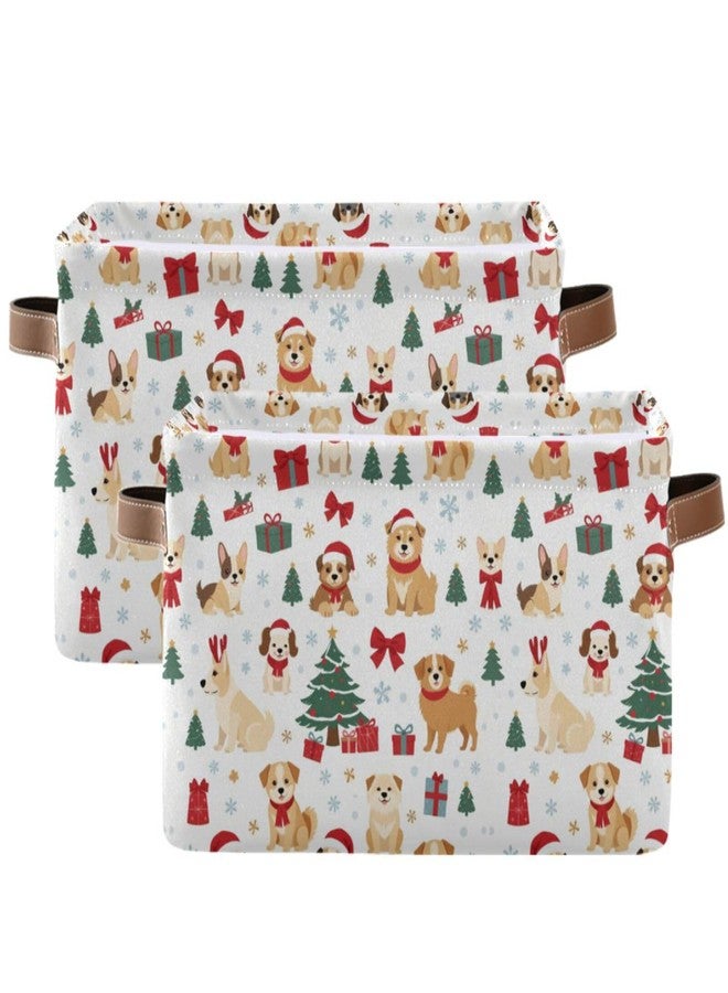 Pfrewn Christmas Winter Storage Basket Dog in Santa Hats and Scarves Collapsible Rectangular Storage Boxes Organizer Shelf Basket Toy Book Storage Bin for Nursery 1 Pack - Image 1