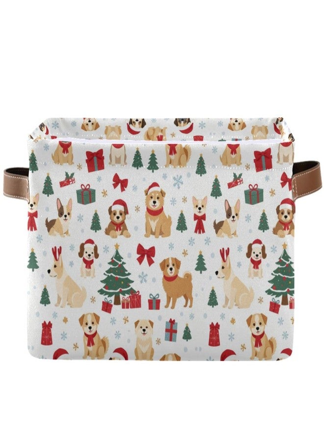 Pfrewn Christmas Winter Storage Basket Dog in Santa Hats and Scarves Collapsible Rectangular Storage Boxes Organizer Shelf Basket Toy Book Storage Bin for Nursery 1 Pack - Image 2