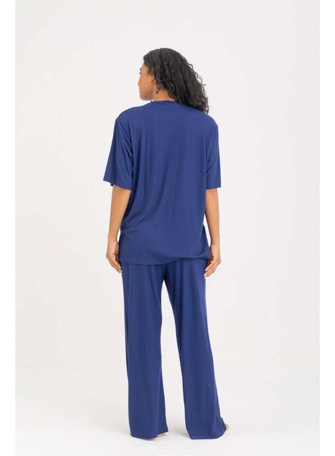Dresscode Soft Oversized Pyjama Set In Navy Blue - Image 3