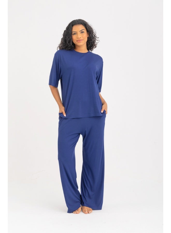 Dresscode Soft Oversized Pyjama Set In Navy Blue - Image 2