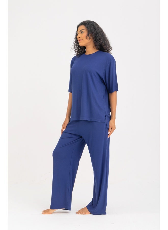 Dresscode Soft Oversized Pyjama Set In Navy Blue - Image 4