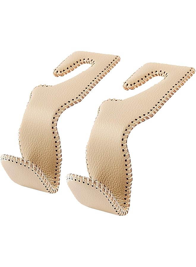 إيروريكس خطافات مسند الرأس للحقائب والحقائب، حامل مسند رأس المقعد الخلفي للسيارة، خطاف تخزين من الجلد البيج - Image 1